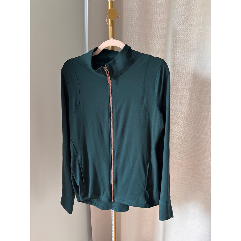 Balance Collection Forest Green Full Zip Mock Neck Jacket Rose Gold Zipper Large